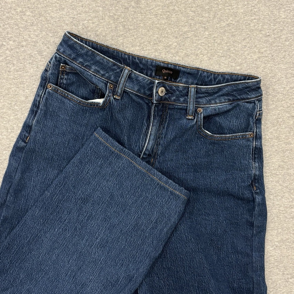 Quince Bella Stretch Barrel Jeans Womens Size 30x24.5 Blue Dark Wash Denim Curve
